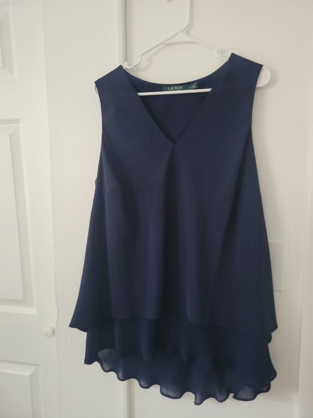 Lauren Ralph Lauren Navy Blue Ruffle Trim Sleeveless Knit Top 1X